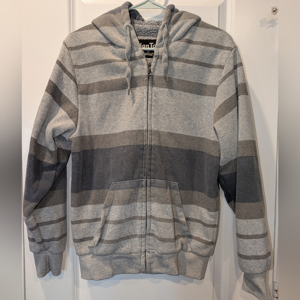 90s striped zip up Sherpa Lined Hoodie by the brand HanTon Small